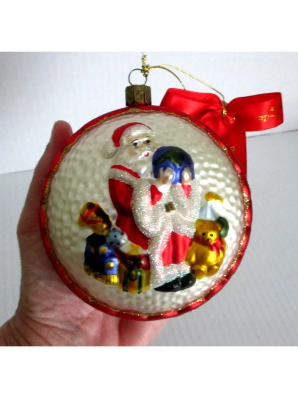 Vintage Waterford Santa Glass Christmas Ornament With Globe and Toys 4.5